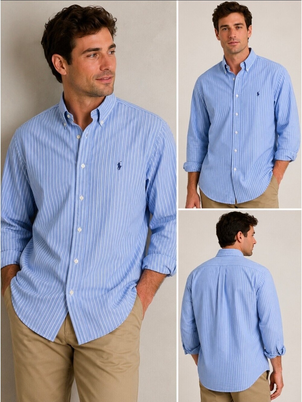 Vintage Ralph Lauren Yarmouth Men 16.5 32/33 Blue Stripe Oxford Shirt Hong Kong